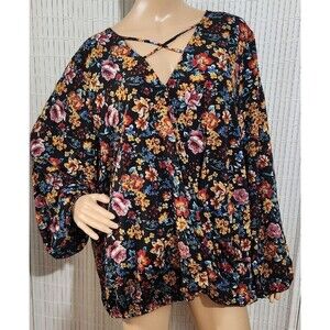 Studio B Blouse Size 2X Floral Print Lightweight Long Sleeve